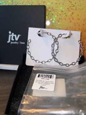 JTV Off Park Mirror Link Hoop Earrings Silver Tone BRAND NEW